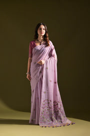 Florance Lavender Muga Cotton Jamdani Saree